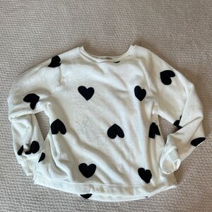 LOFT White Sweater with Black Heart Pattern